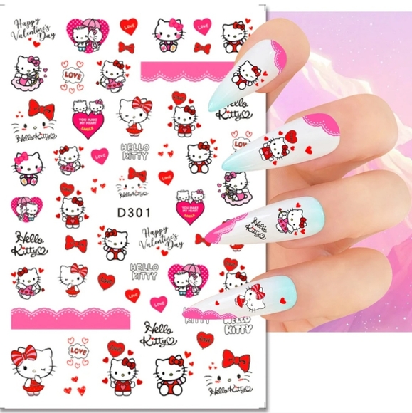 ⭐4/$15 Happy Valentine's Day Hello Kitty Nail Art Stickers - Picture 3 of 5